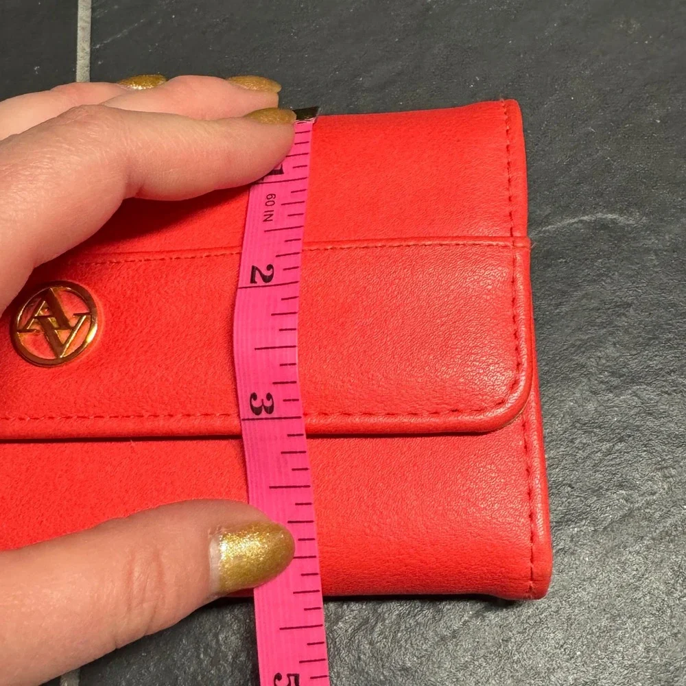 Adrienne Vittadini Red Faux Leather Continental Wallet Gold Logo Snap Closure